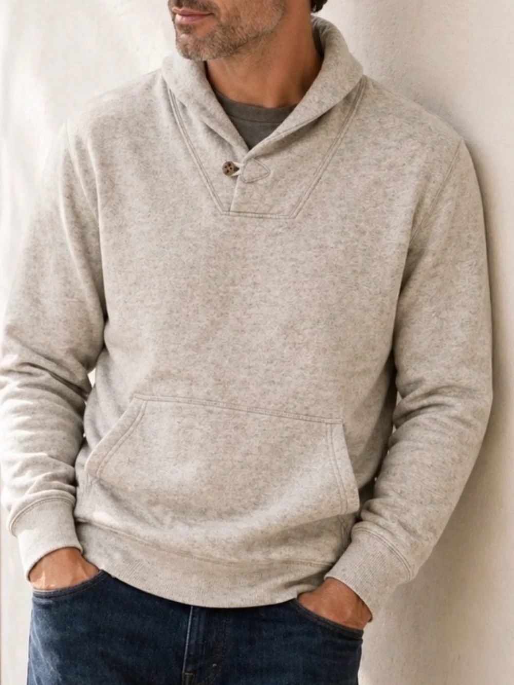 J.Crew Vintage Fleece Shawl Collar Hoodie Sweatshirt M Beige 100% Cotton Unisex